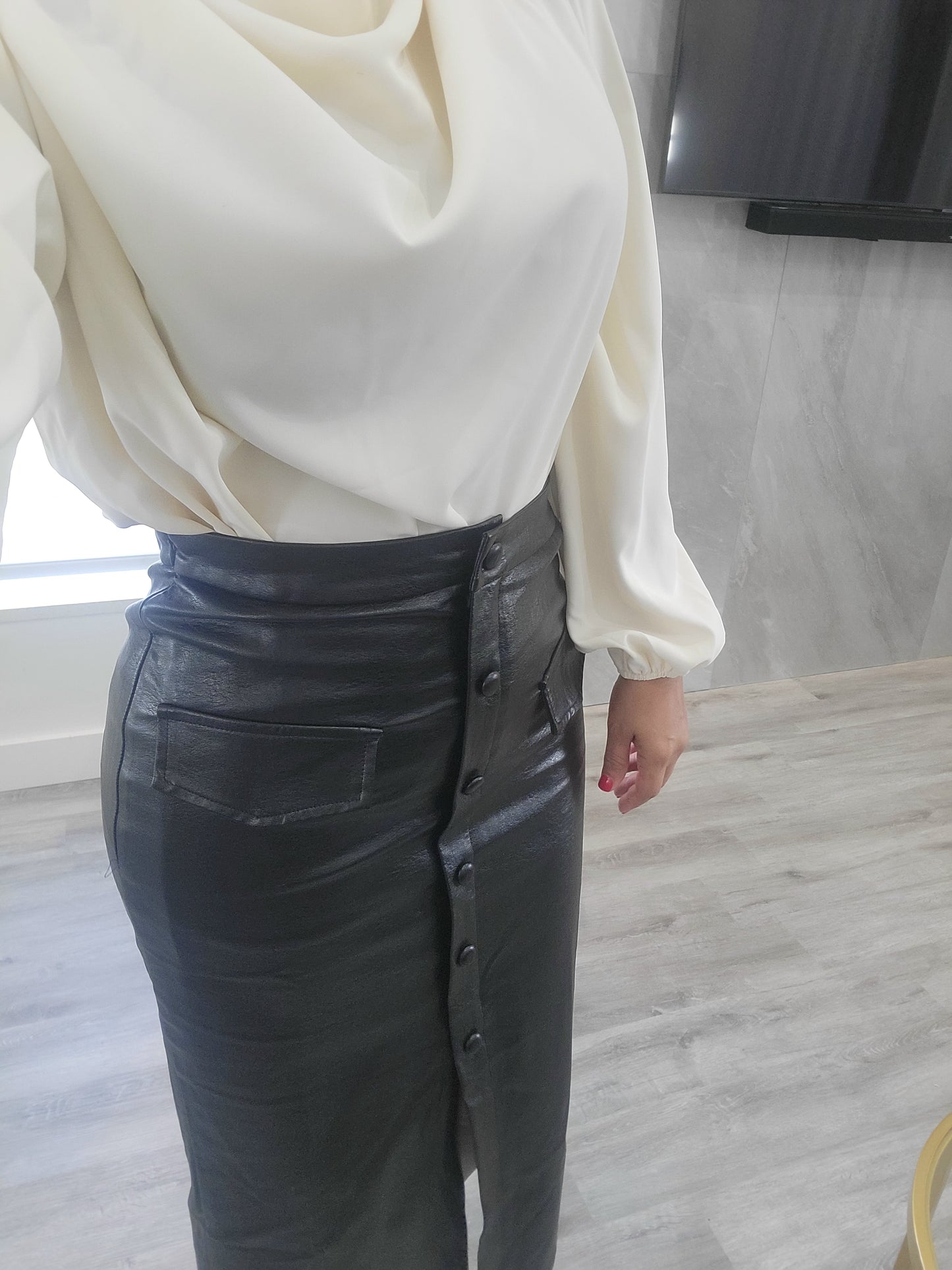 Beige Satin Long Sleeve Blouse