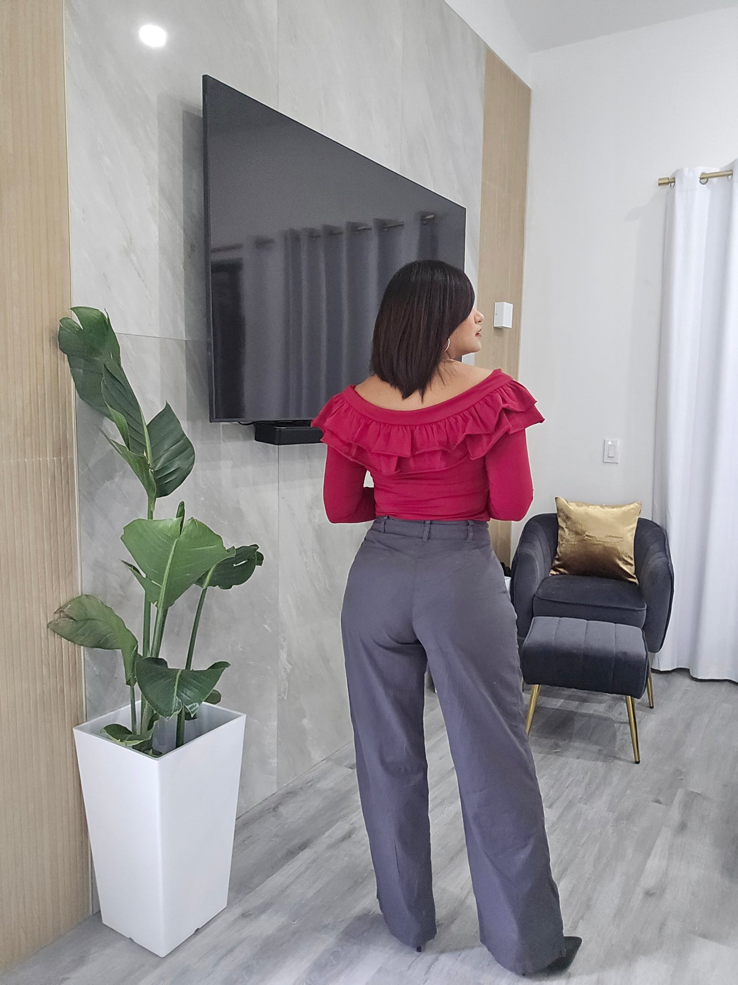 Ruffle Deep Red Top