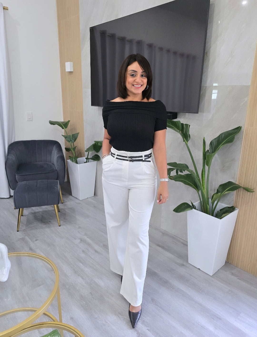 Double Belt White Trousers Pants