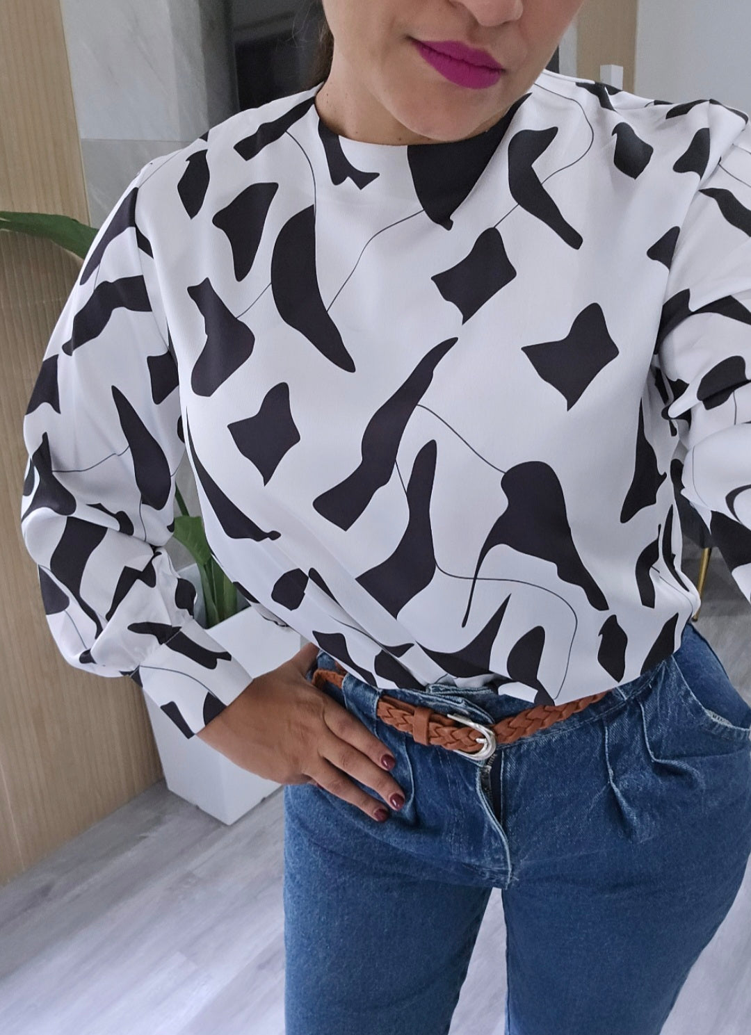 Black & White Silk Blouse