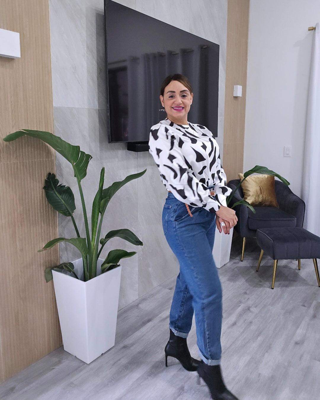 Black & White Silk Blouse