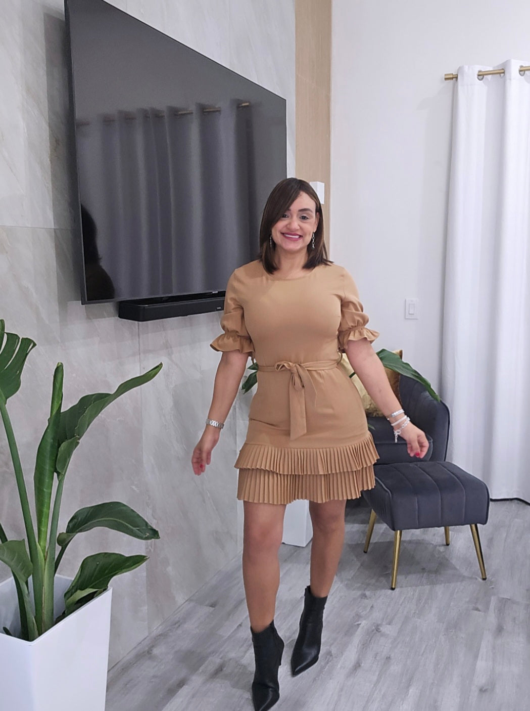 Camel Plaid Dress
