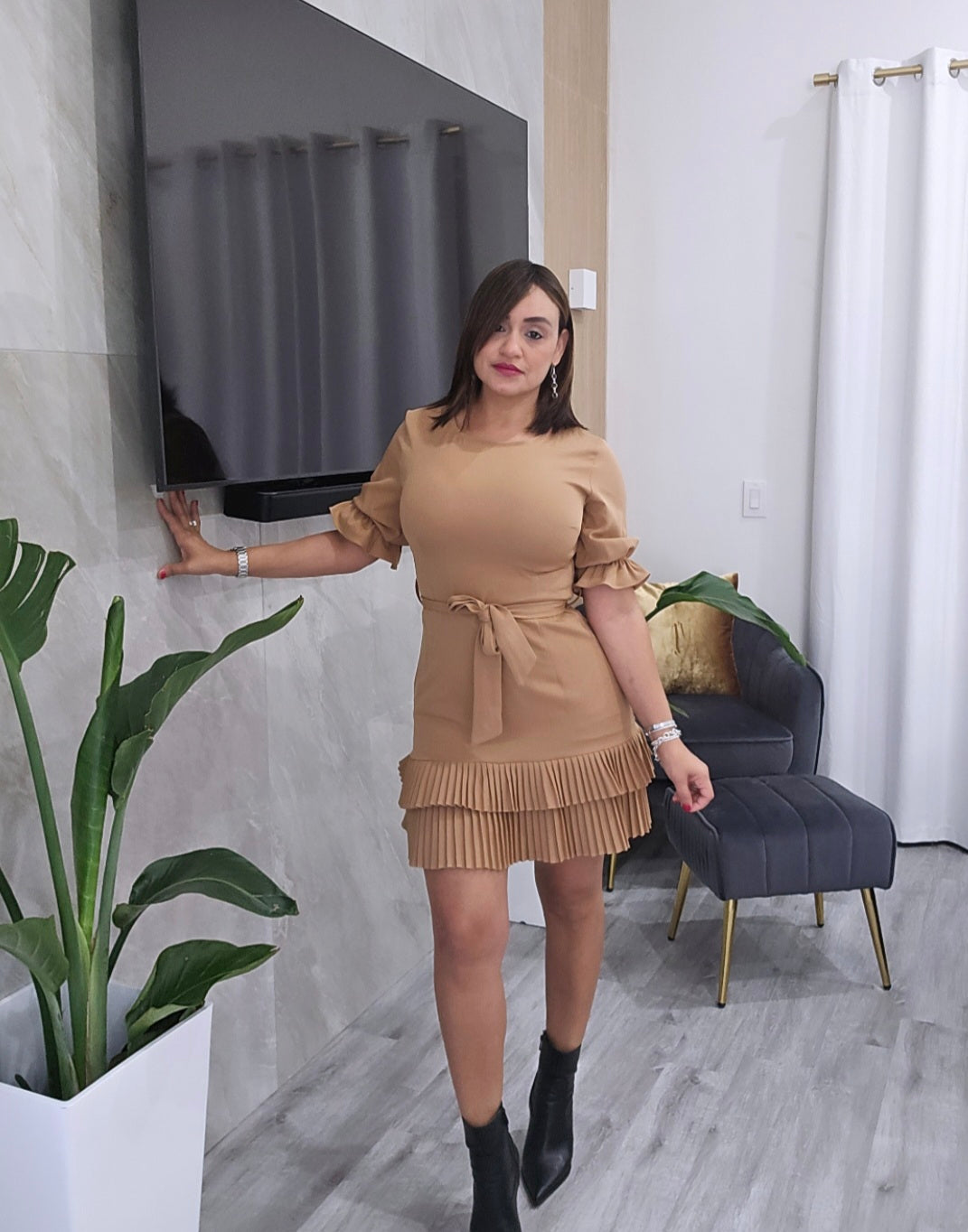 Camel Plaid Dress