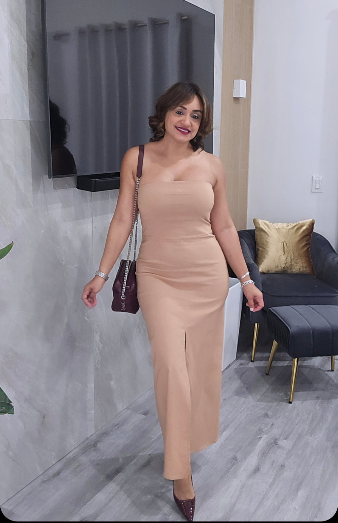 Camel Split Long Dress