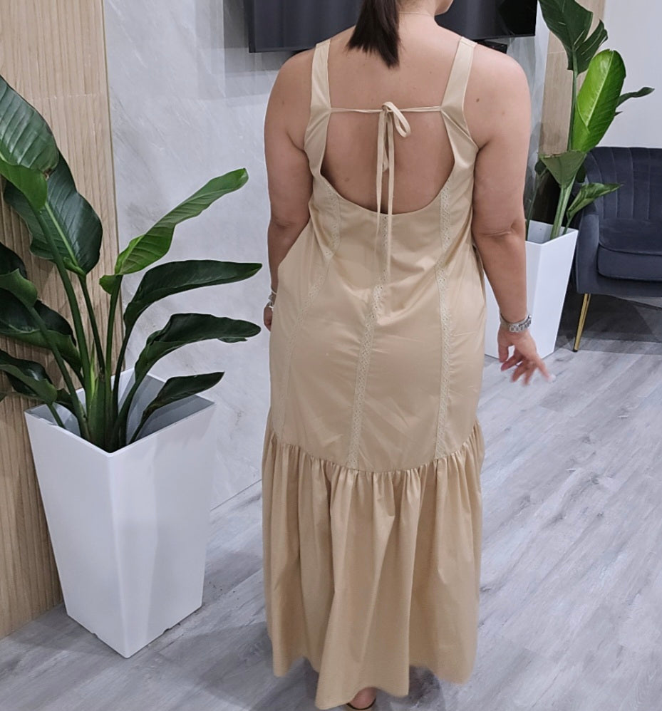 Camel Open Back Maxi Dress