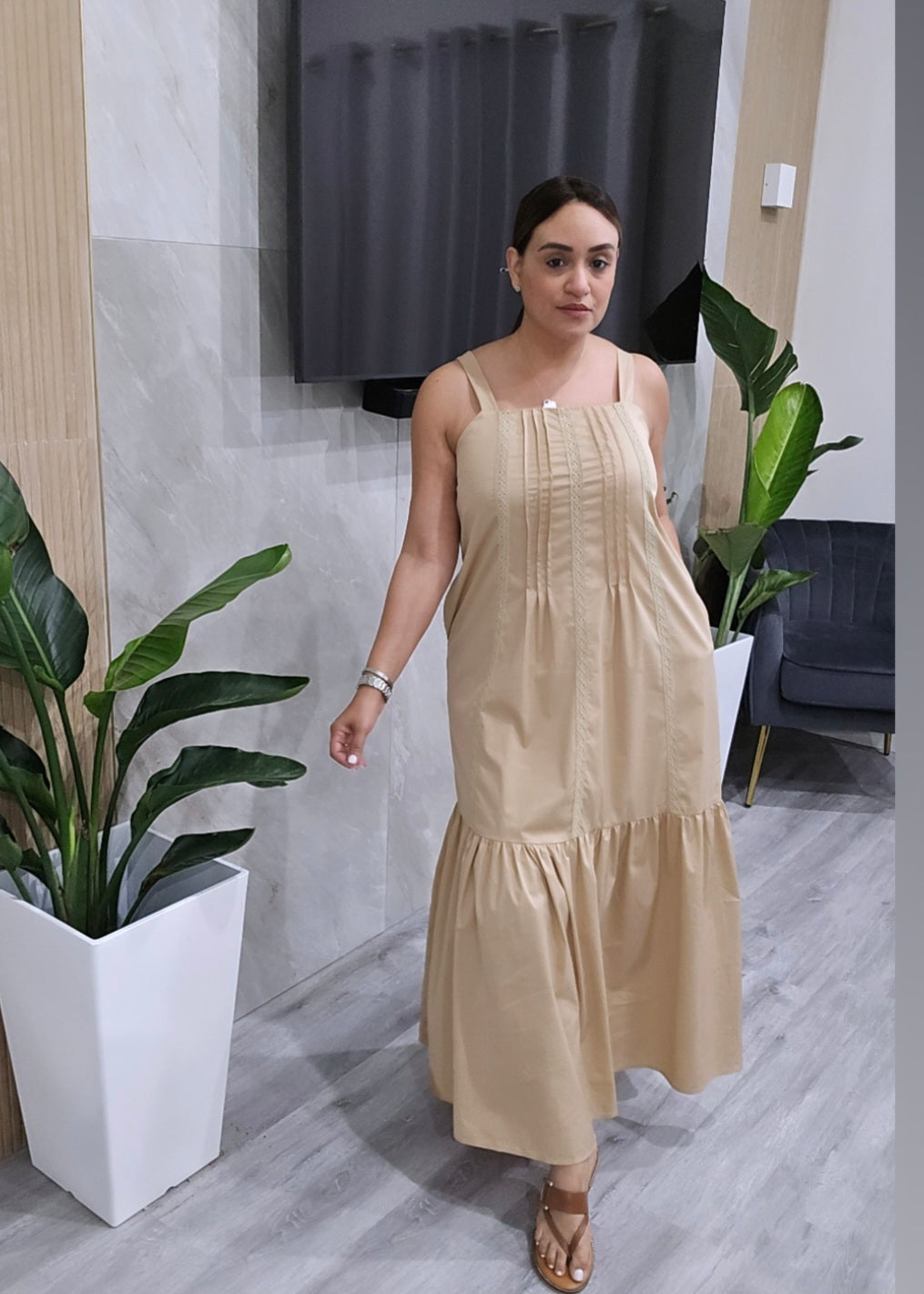 Camel Open Back Maxi Dress