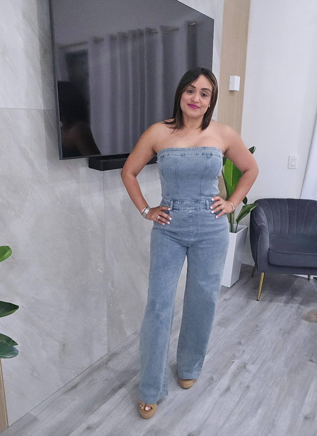 Denim Strapless Jumpsuit