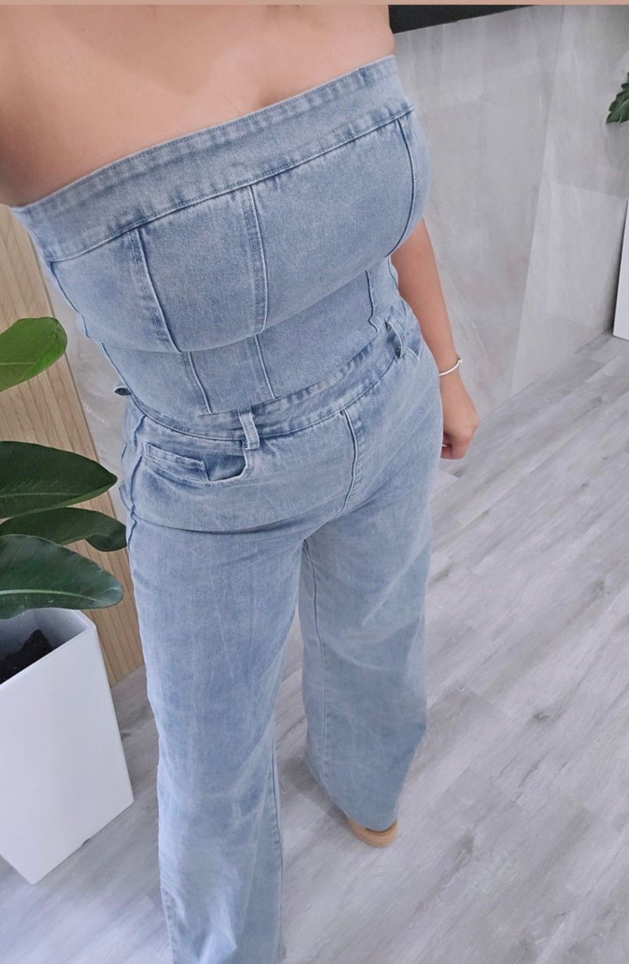 Denim Strapless Jumpsuit