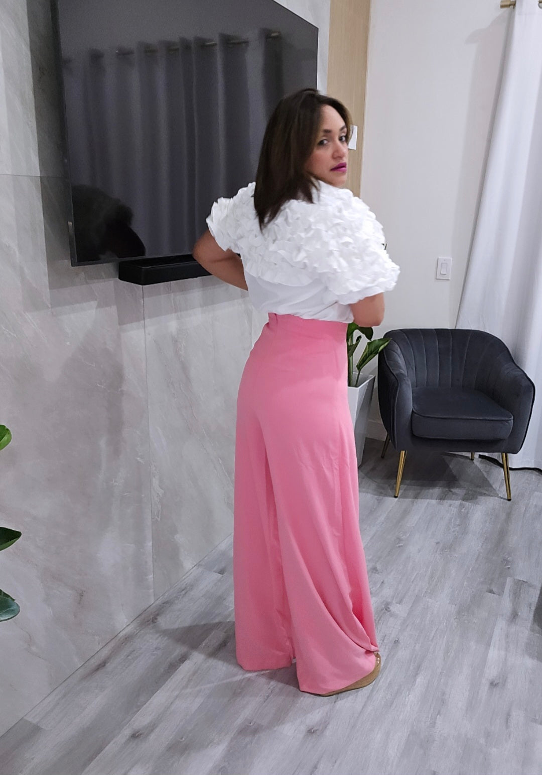 Pink Pleated Palazzo Pants