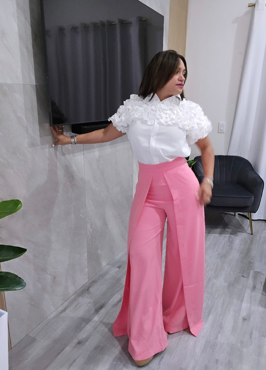 Pink Pleated Palazzo Pants