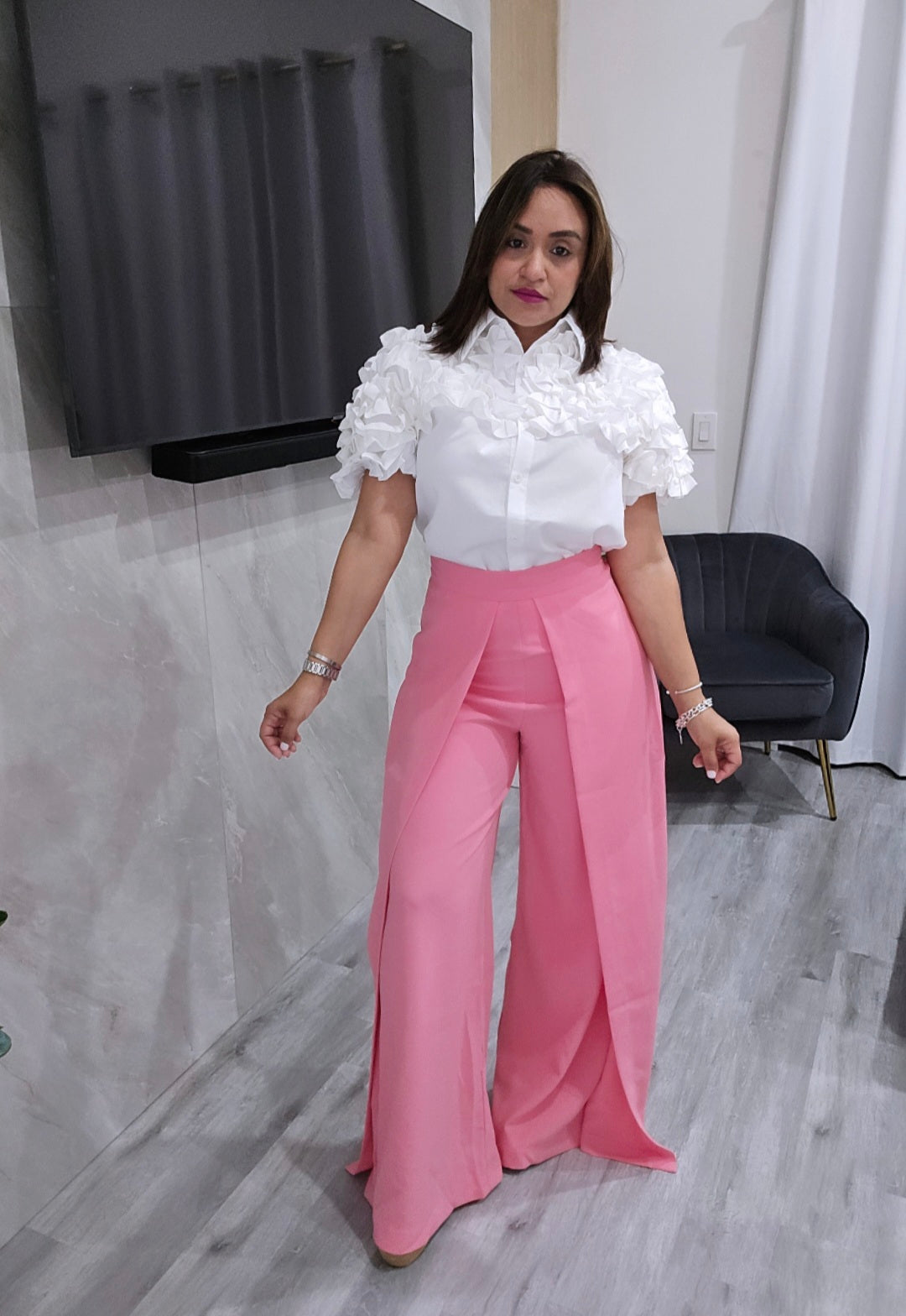 Pink Pleated Palazzo Pants