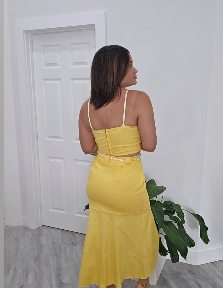 Yellow White Midi Skirt Set
