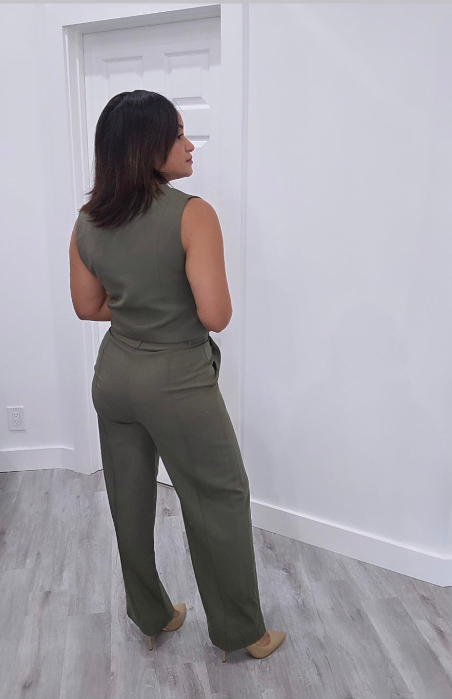 Olive Green Vest Pants Set