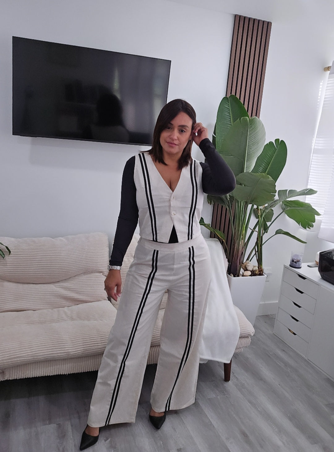 Oatmeal Black Stripes Set