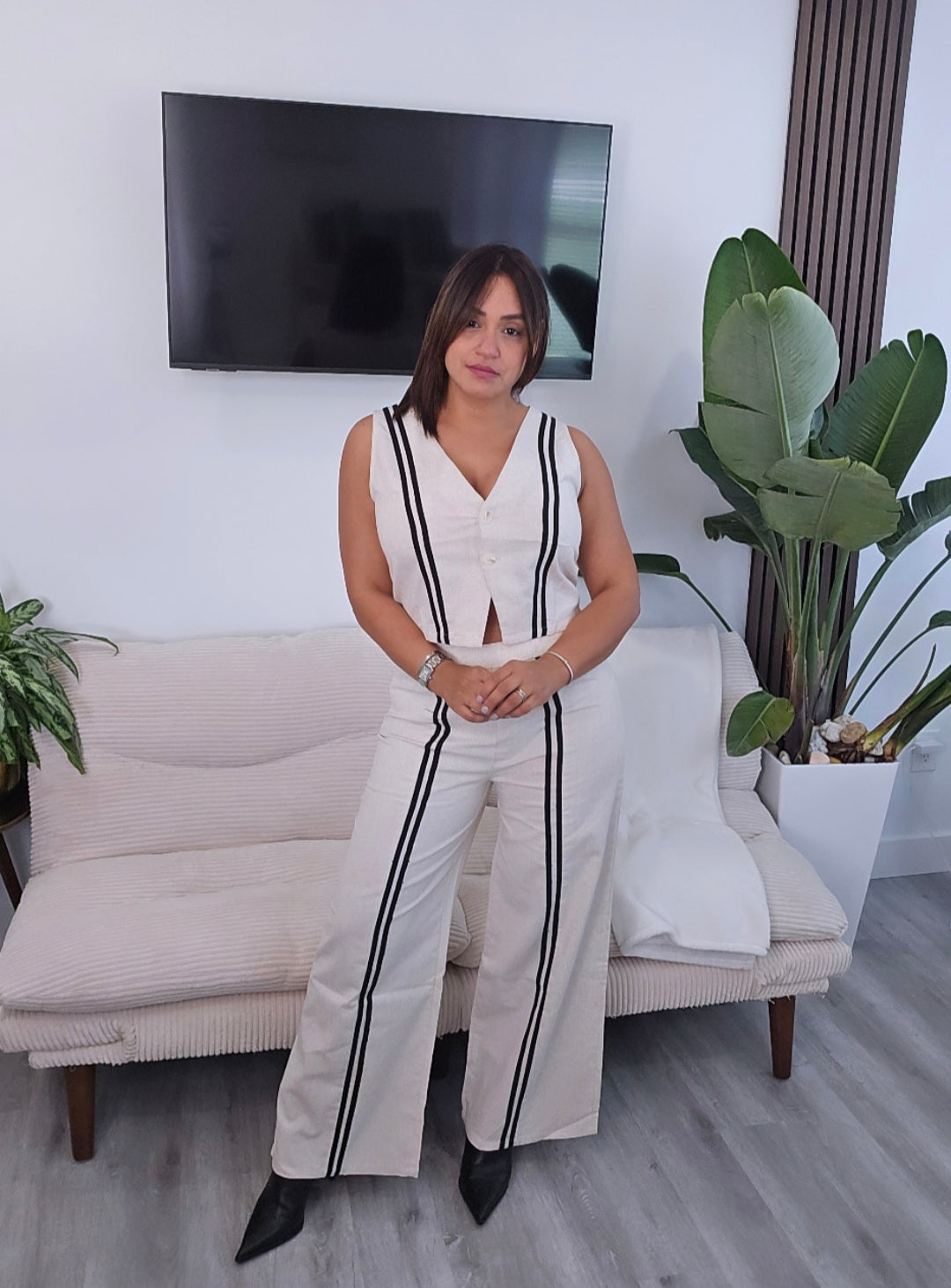 Oatmeal Black Stripes Set