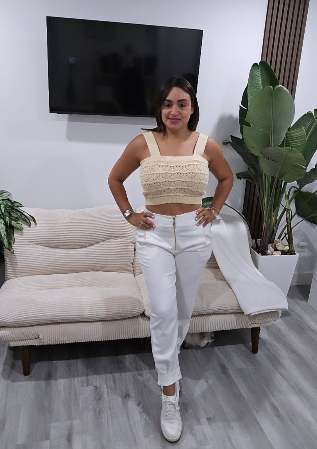White Front Zipper Jogger Pants