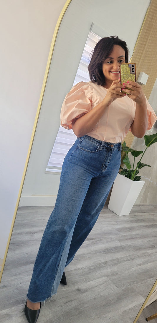 Peach Puff Sleeve Top
