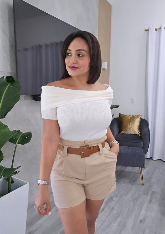 Beige Off-Shoulder Top