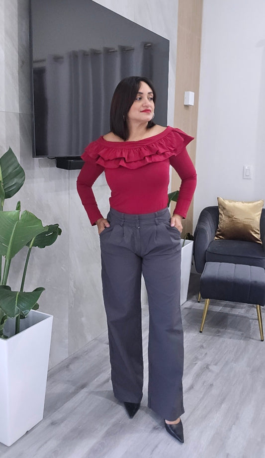 Ruffle Deep Red Top
