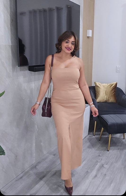 Camel Split Long Dress