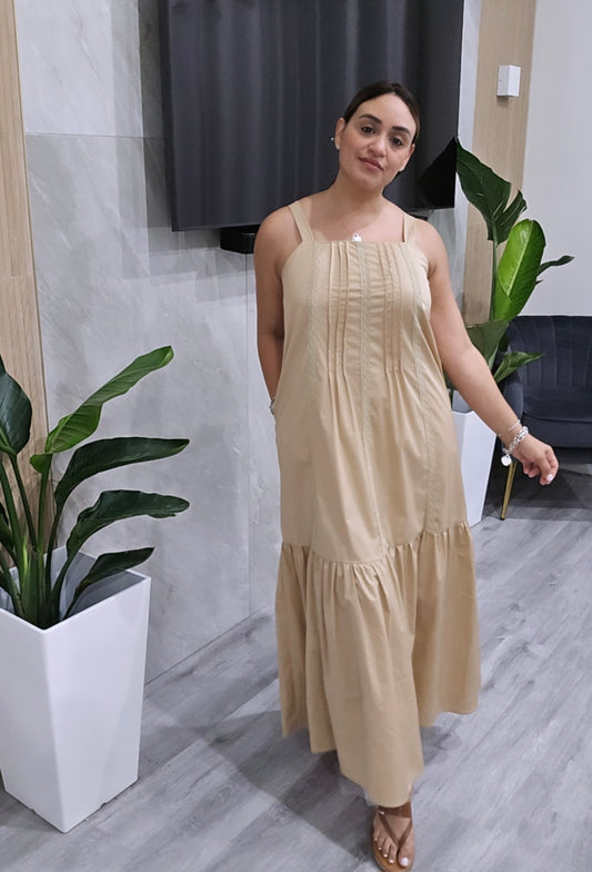 Camel Open Back Maxi Dress