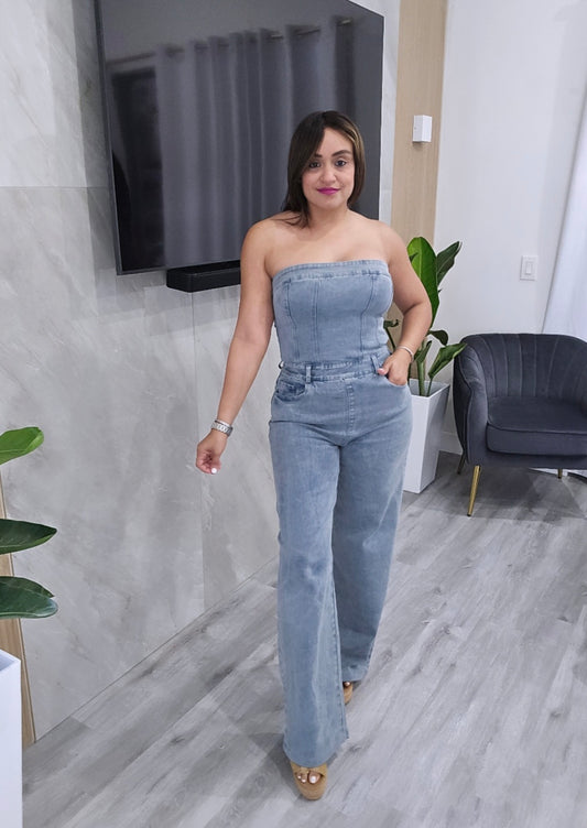 Denim Strapless Jumpsuit