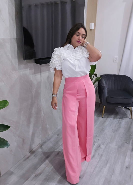 Pink Pleated Palazzo Pants