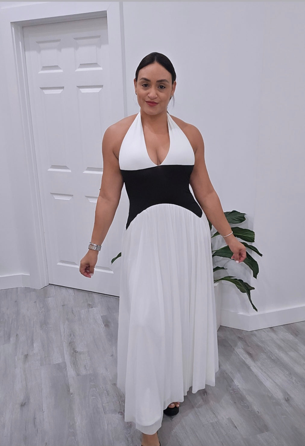 Halter Color Block Maxi Dress