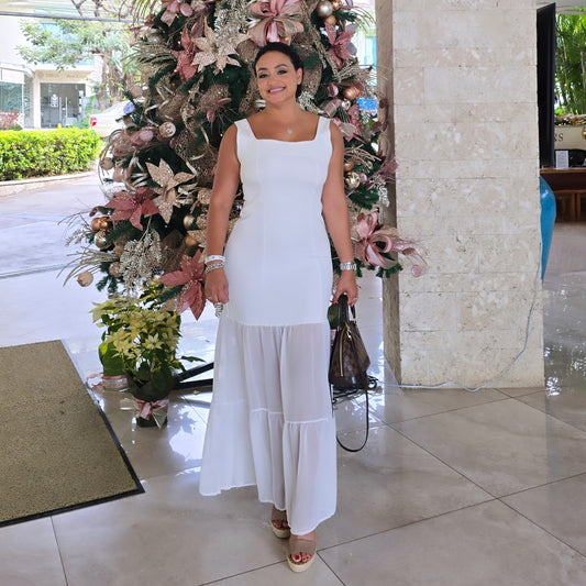 White Button Transparent Dress