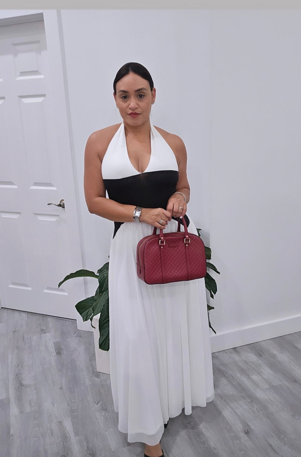 Halter Color Block Maxi Dress