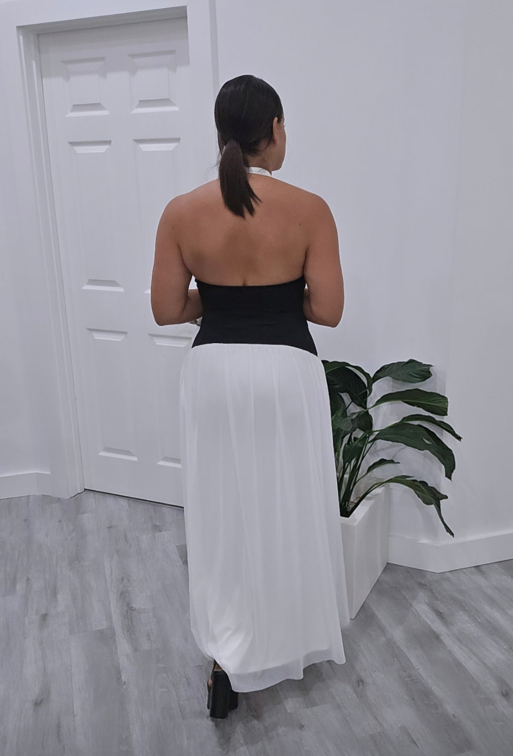Halter Color Block Maxi Dress