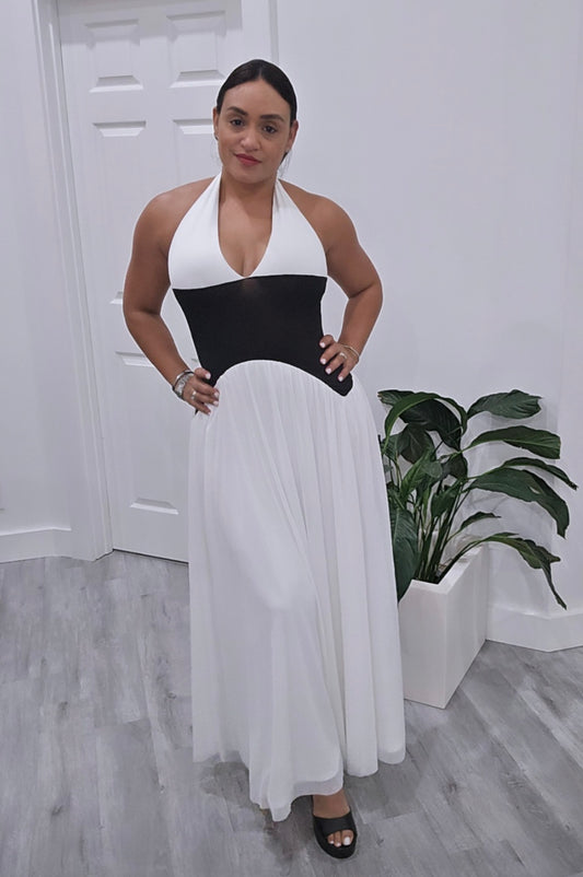 Halter Color Block Maxi Dress